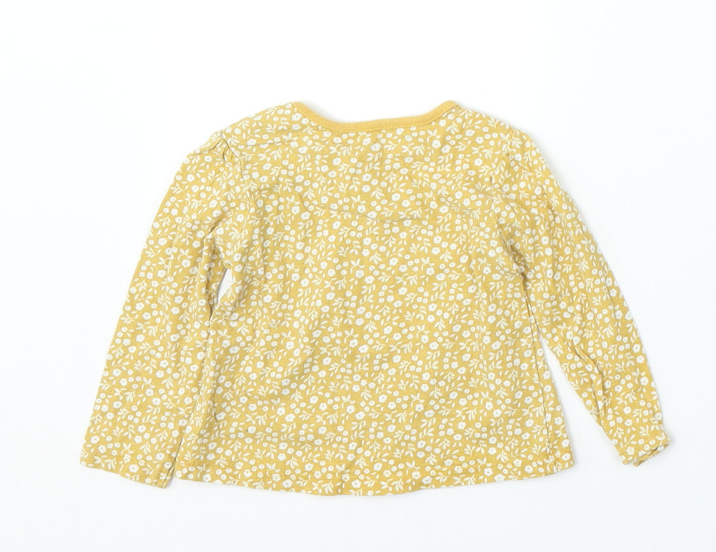 TU Girls Yellow Floral Cotton Basic T-Shirt Size 6-9 Months Round Neck Pullover