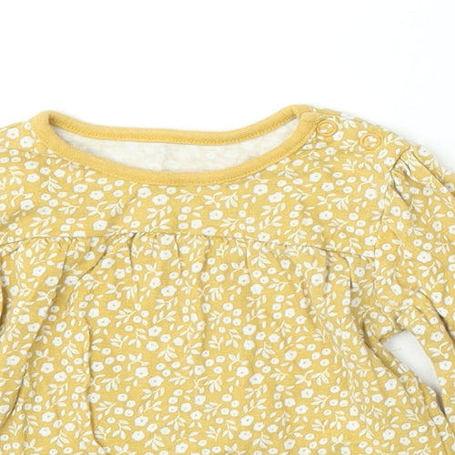 TU Girls Yellow Floral Cotton Basic T-Shirt Size 6-9 Months Round Neck Pullover