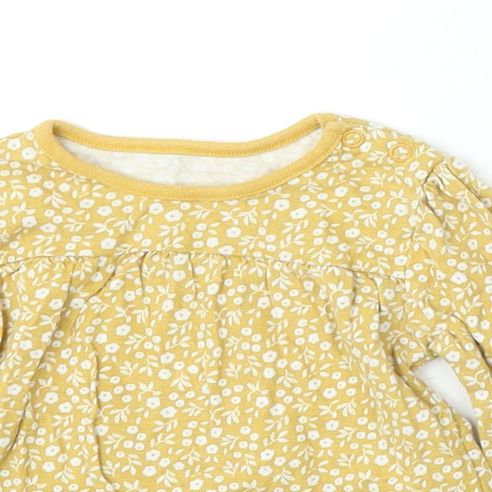 TU Girls Yellow Floral Cotton Basic T-Shirt Size 6-9 Months Round Neck Pullover