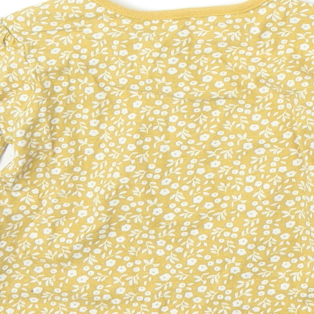 TU Girls Yellow Floral Cotton Basic T-Shirt Size 6-9 Months Round Neck Pullover