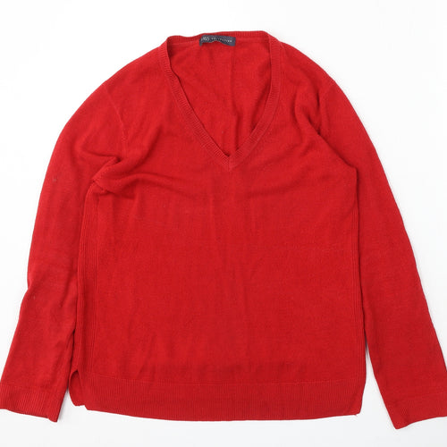 Marks and Spencer Womens Red V-Neck Acrylic Pullover Jumper Size 10