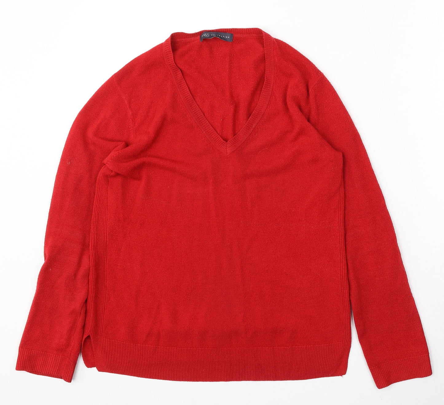 Marks and Spencer Womens Red V-Neck Acrylic Pullover Jumper Size 10