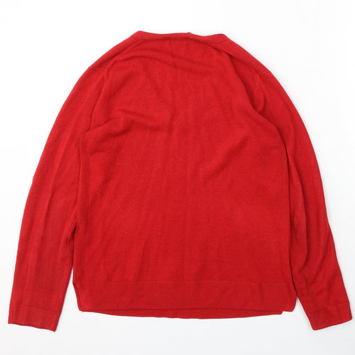 Marks and Spencer Womens Red V-Neck Acrylic Pullover Jumper Size 10