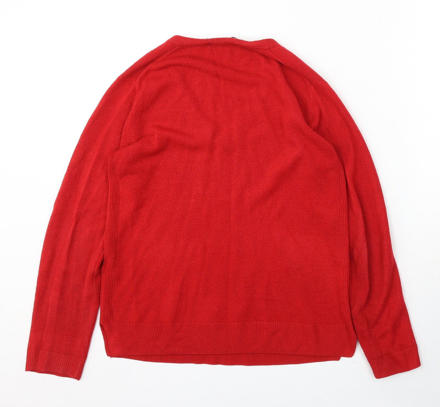 Marks and Spencer Womens Red V-Neck Acrylic Pullover Jumper Size 10