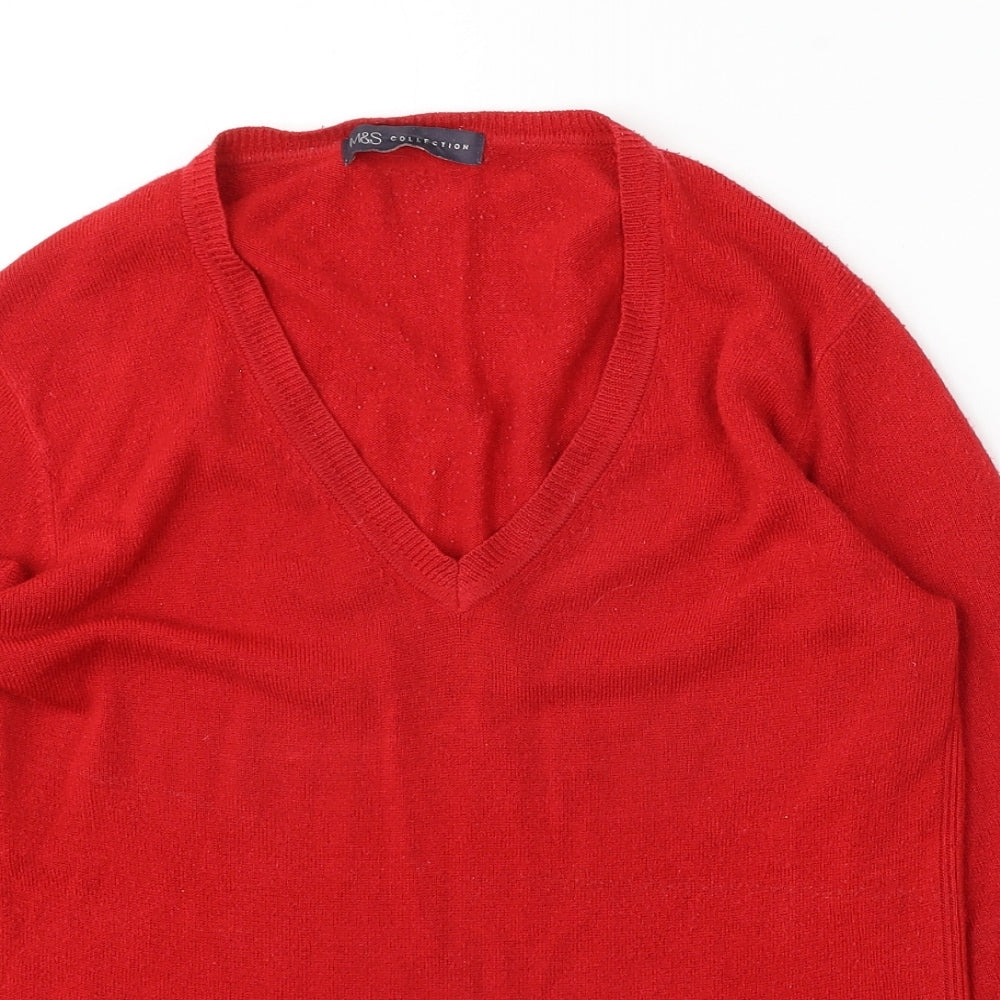 Marks and Spencer Womens Red V-Neck Acrylic Pullover Jumper Size 10