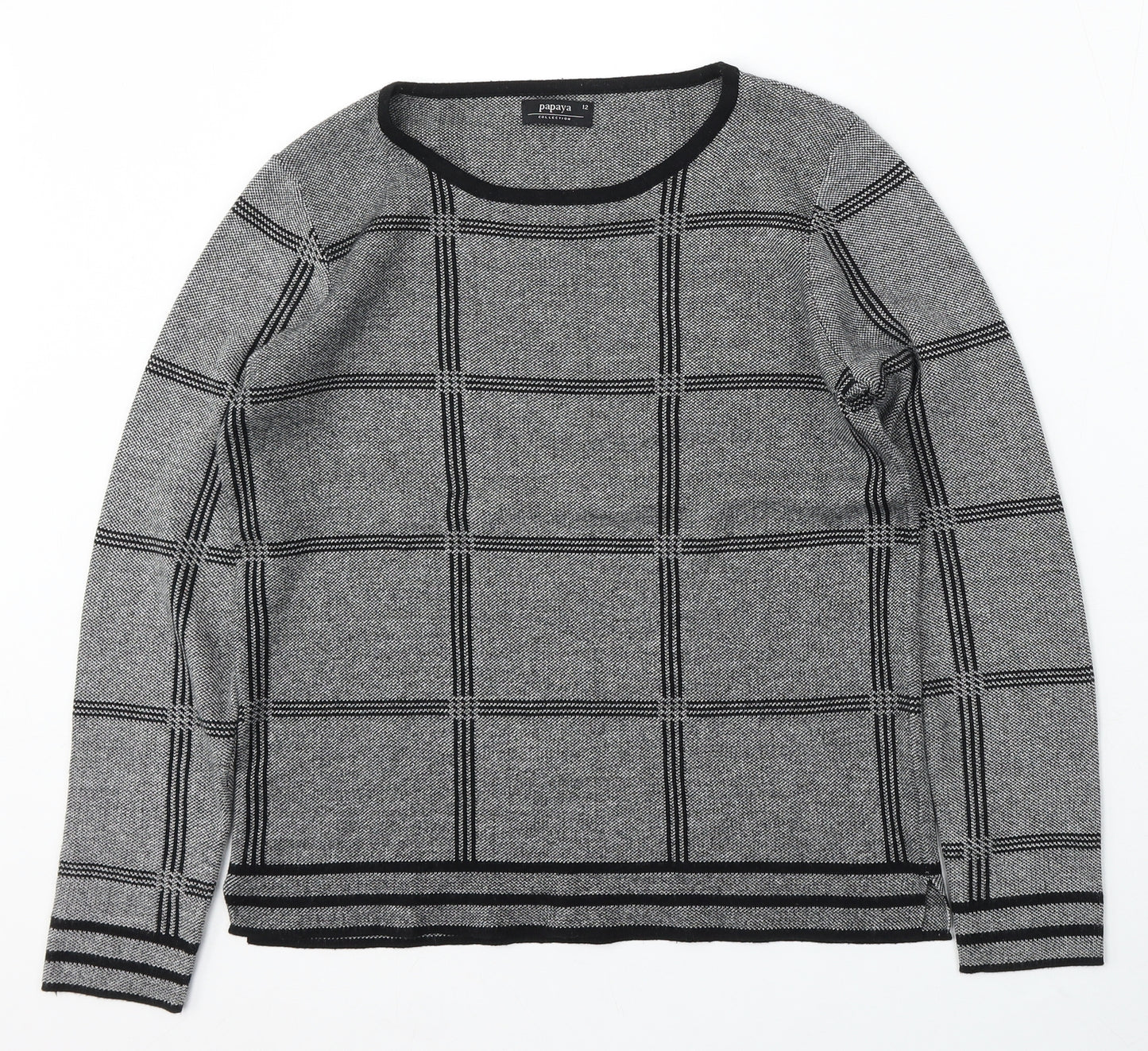 Papaya Womens Grey Round Neck Geometric Acrylic Pullover Jumper Size 12