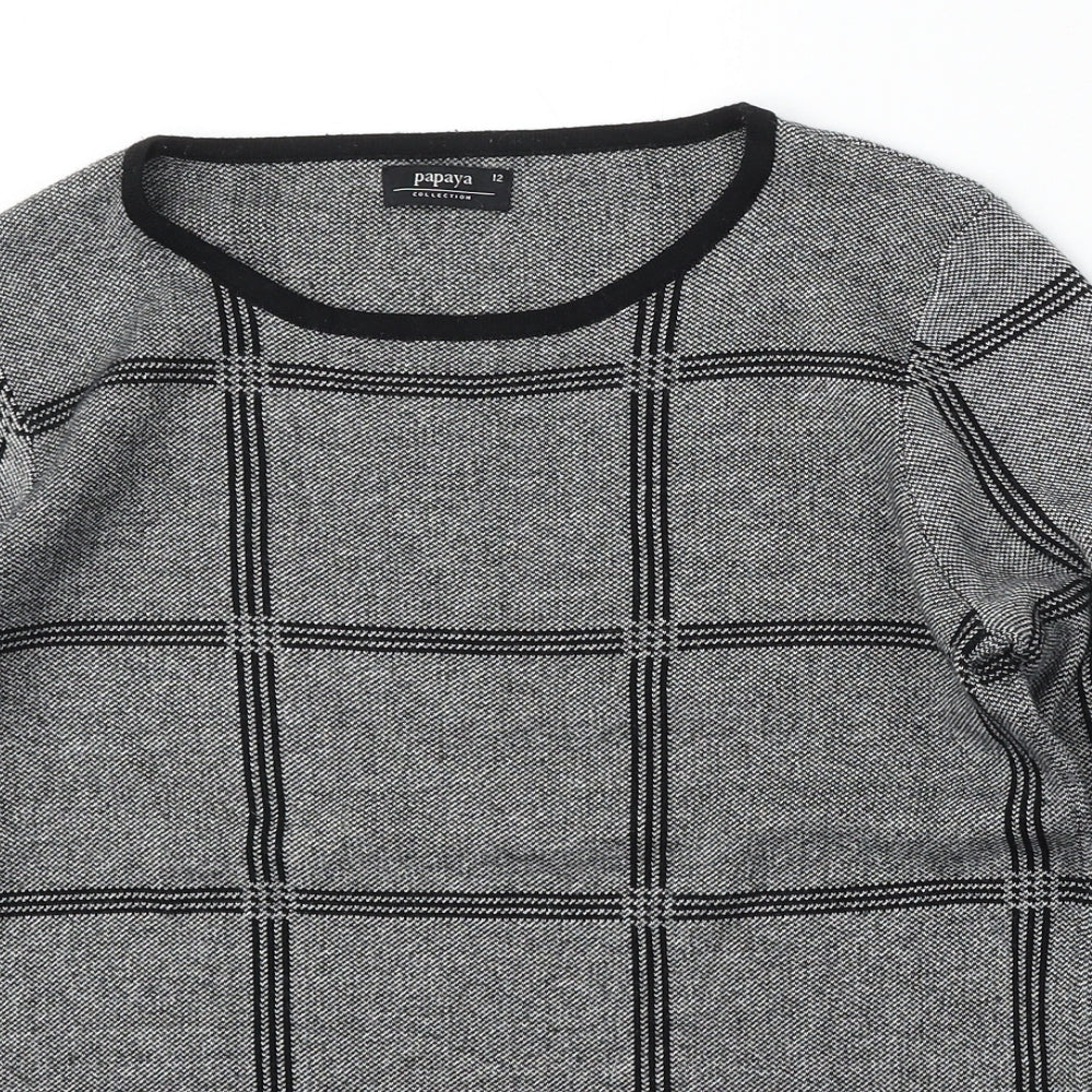 Papaya Womens Grey Round Neck Geometric Acrylic Pullover Jumper Size 12