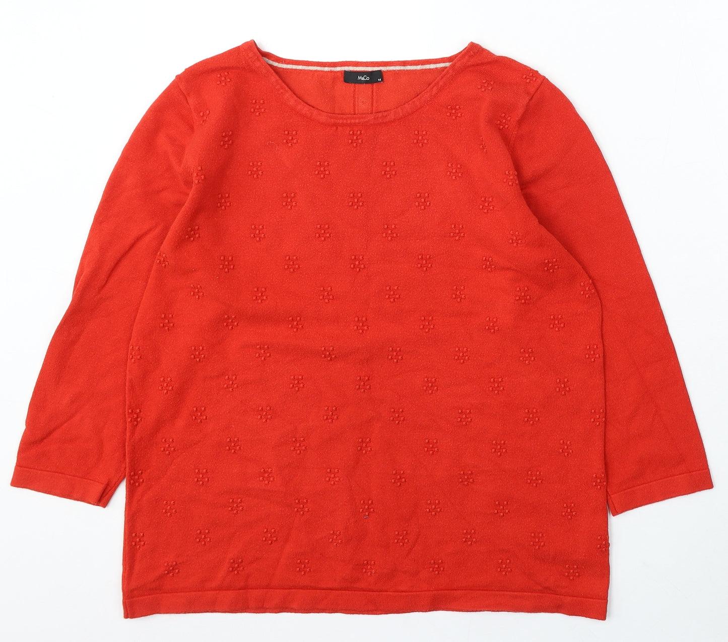 M&Co Womens Red Round Neck Polyester Pullover Jumper Size 14