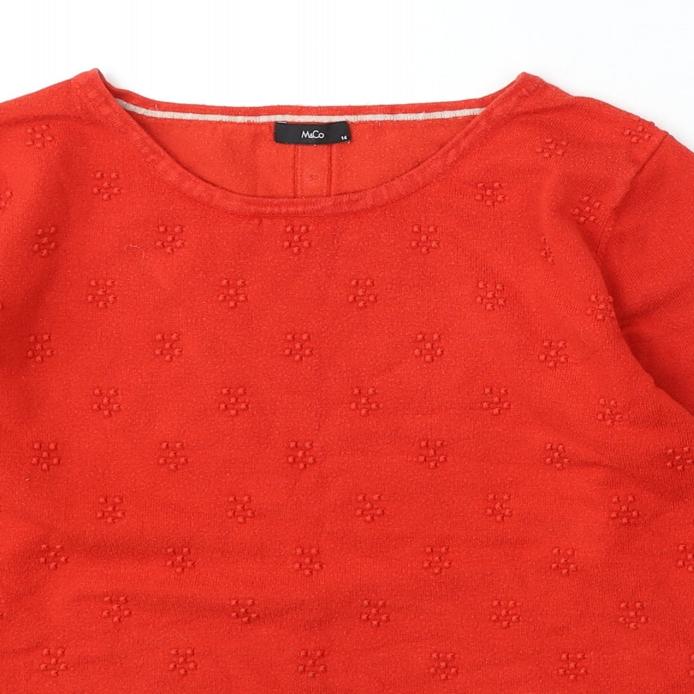 M&Co Womens Red Round Neck Polyester Pullover Jumper Size 14