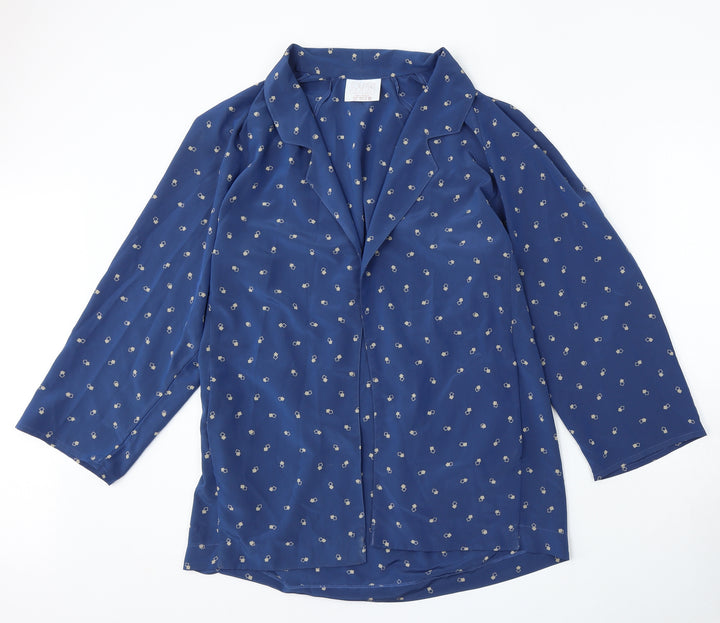 Country Casuals Womens Blue Collared Geometric Polyester Cardigan Jumper Size 10