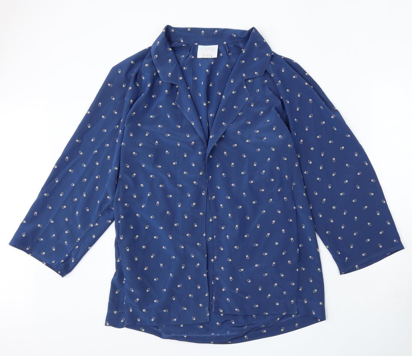 Country Casuals Womens Blue Collared Geometric Polyester Cardigan Jumper Size 10