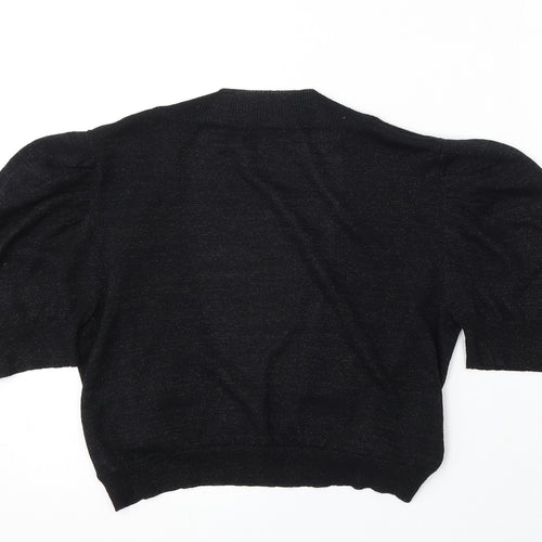 Evie Womens Black V-Neck Cotton Cardigan Jumper Size 12