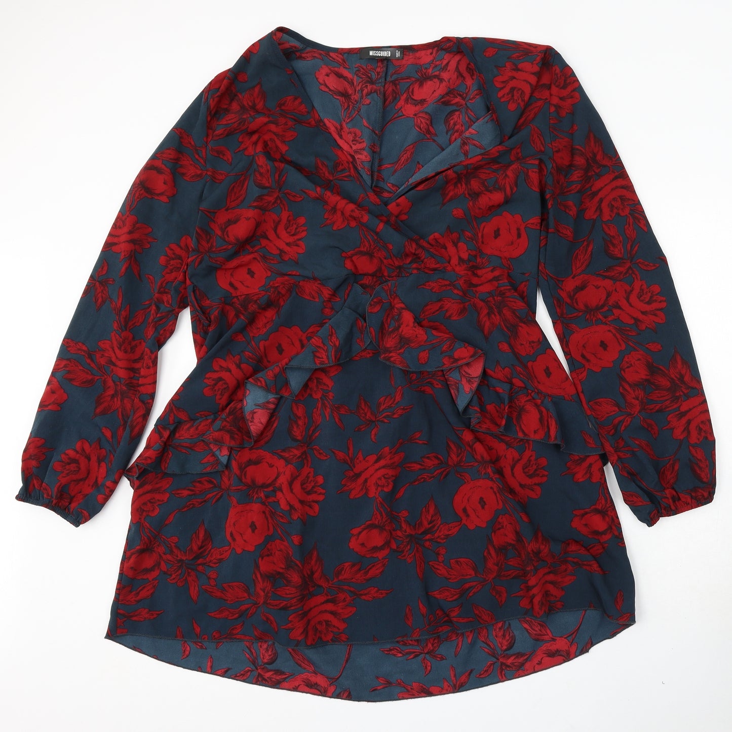 Missguided Womens Blue Floral Polyester Sheath Size 16 V-Neck