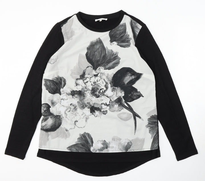 RJR.John Rocha Womens Black Round Neck Floral Viscose Pullover Jumper Size 12 - Floral detail