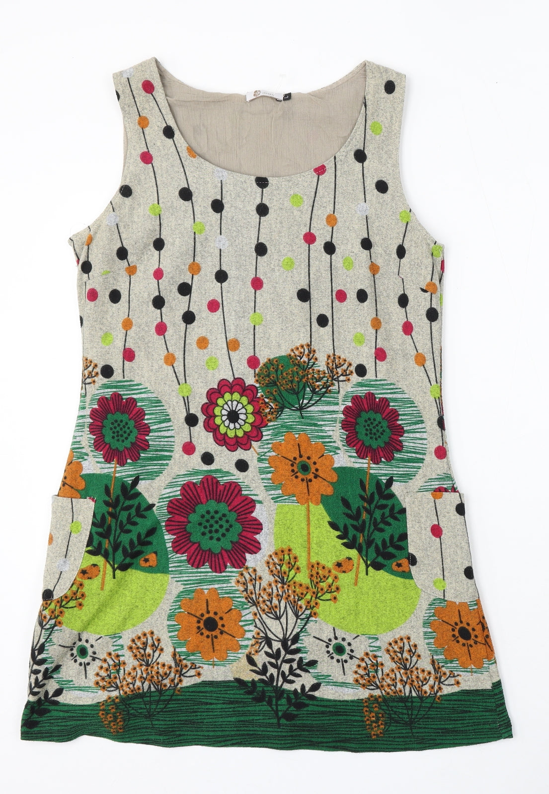159 Ma Womens Beige Floral Polyester Sheath Size L Round Neck - Flowers