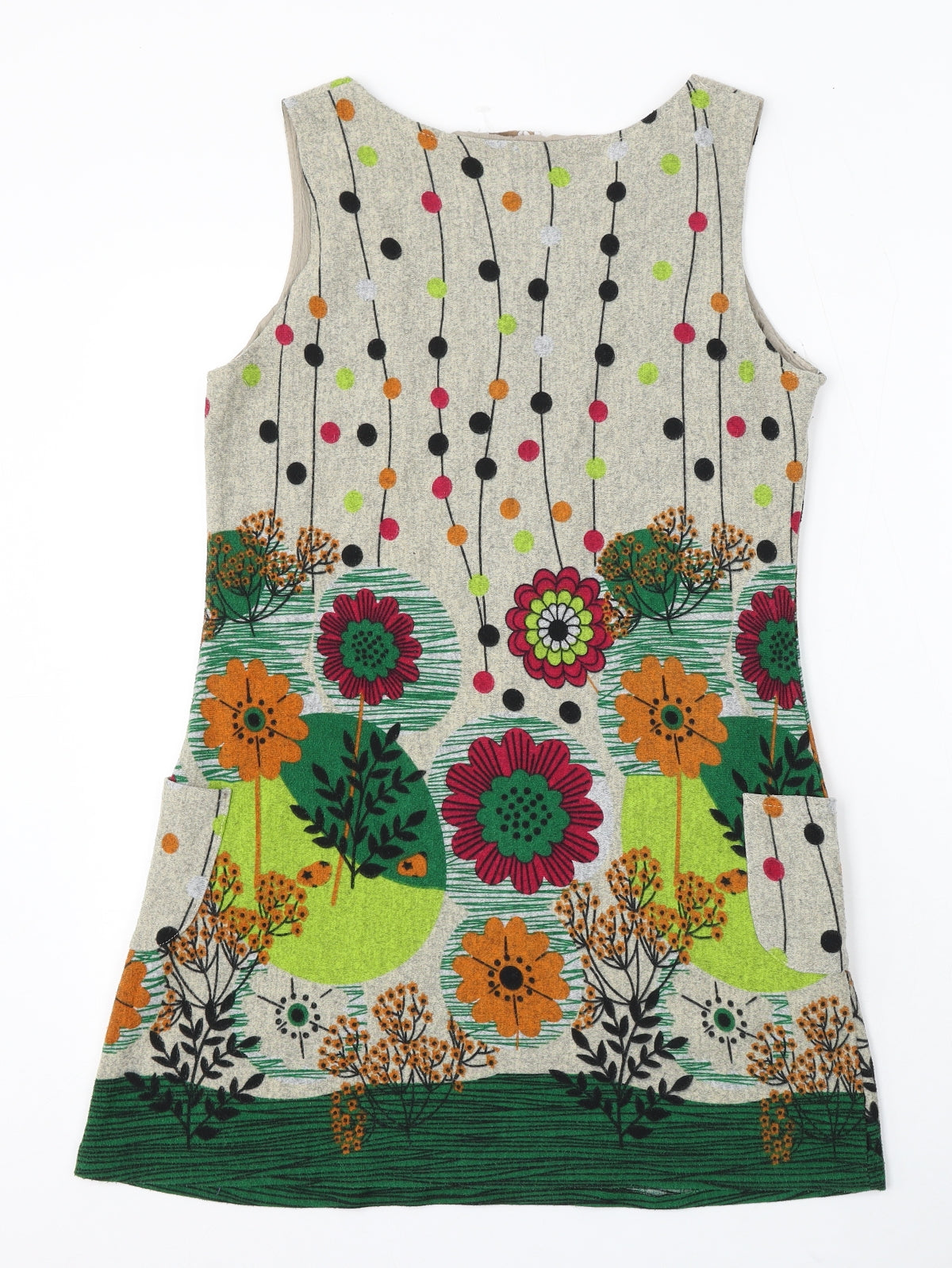 159 Ma Womens Beige Floral Polyester Sheath Size L Round Neck - Flowers