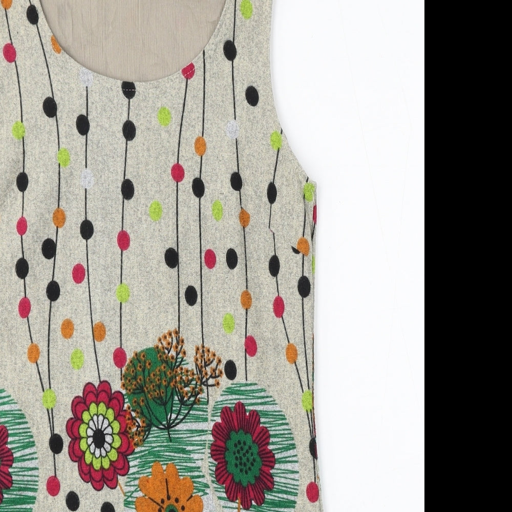 159 Ma Womens Beige Floral Polyester Sheath Size L Round Neck - Flowers