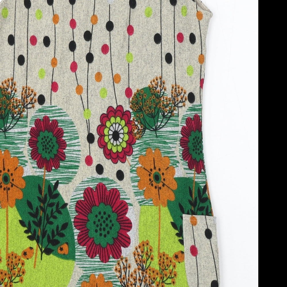 159 Ma Womens Beige Floral Polyester Sheath Size L Round Neck - Flowers