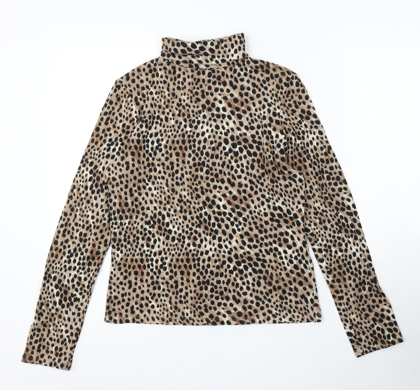 Primark Womens Beige Roll Neck Animal Print Polyester Pullover Jumper Size 10 - Leopard Print