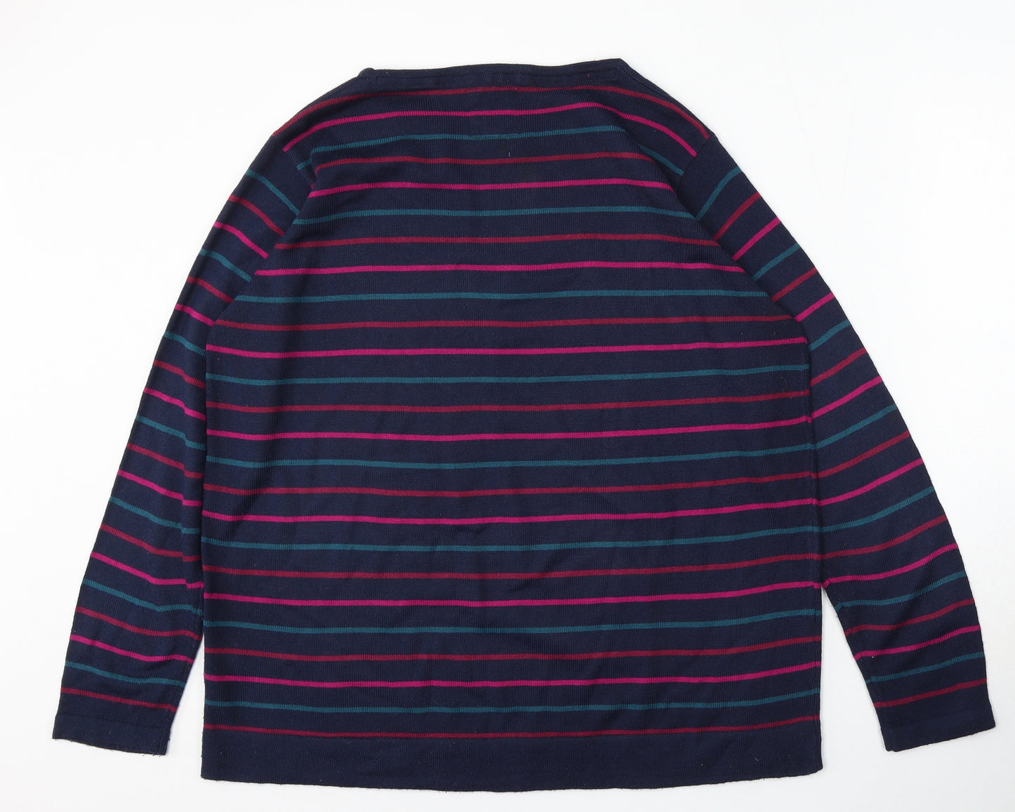 Country Rose Womens Multicoloured Round Neck Striped Acrylic Pullover Jumper Size L - Stars