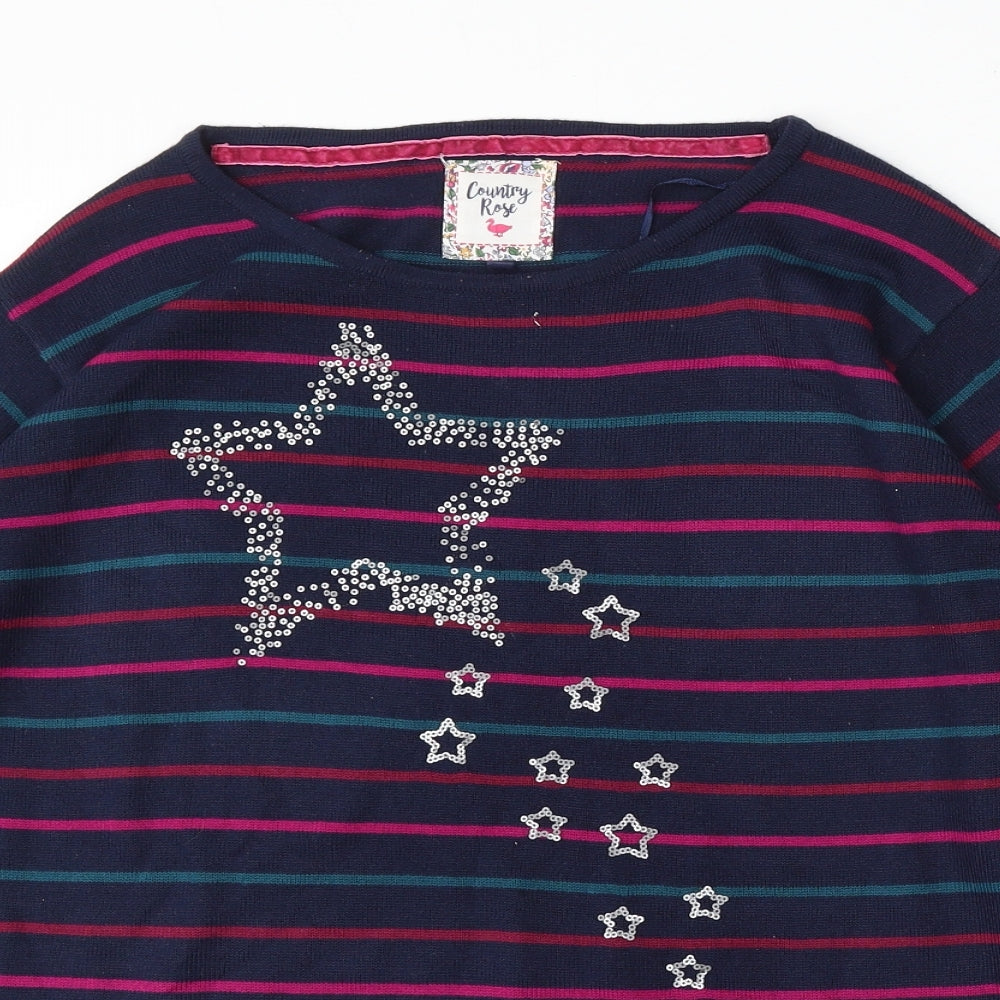 Country Rose Womens Multicoloured Round Neck Striped Acrylic Pullover Jumper Size L - Stars