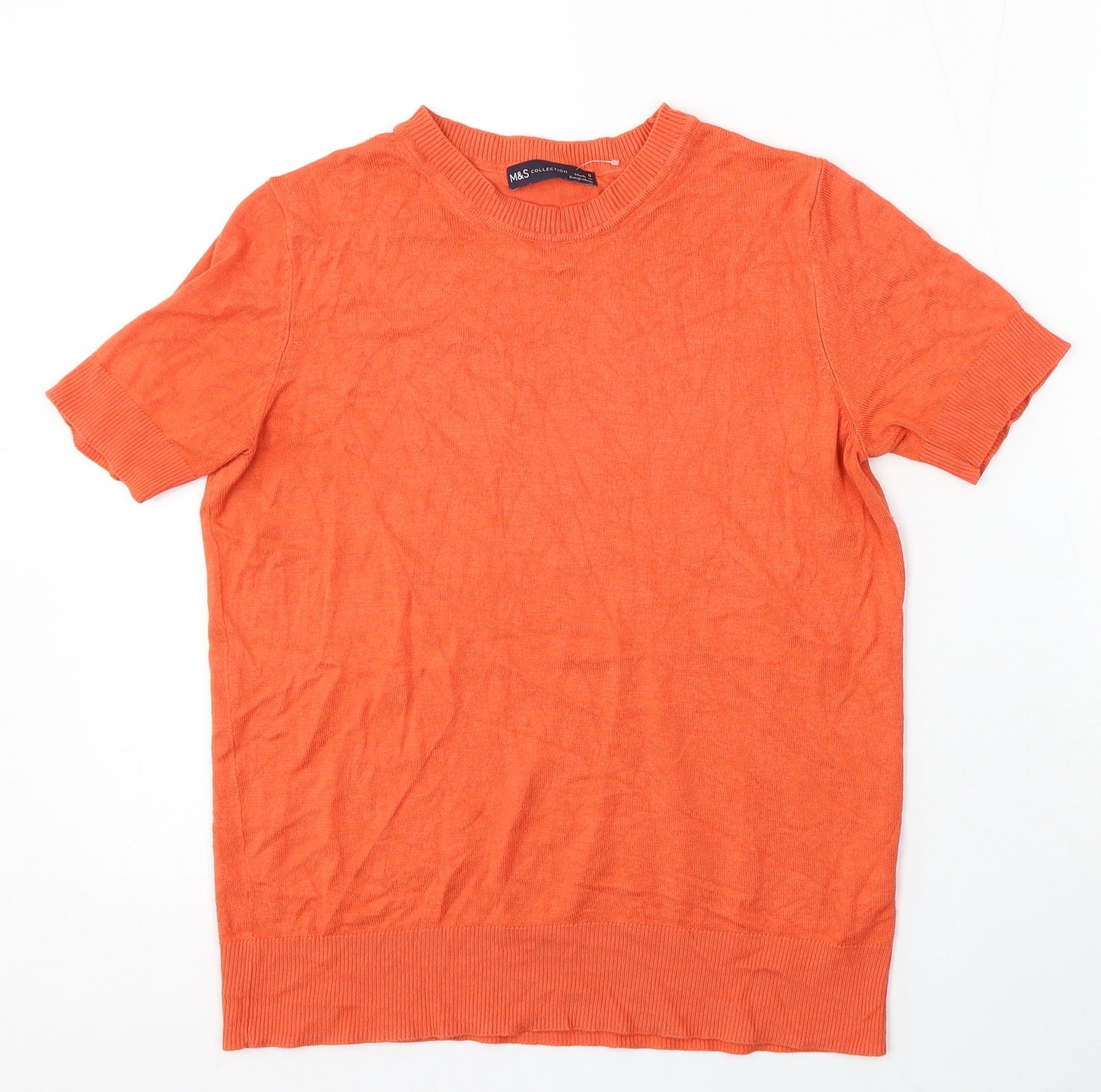 Marks and Spencer Womens Orange Round Neck Viscose Pullover Jumper Size 8