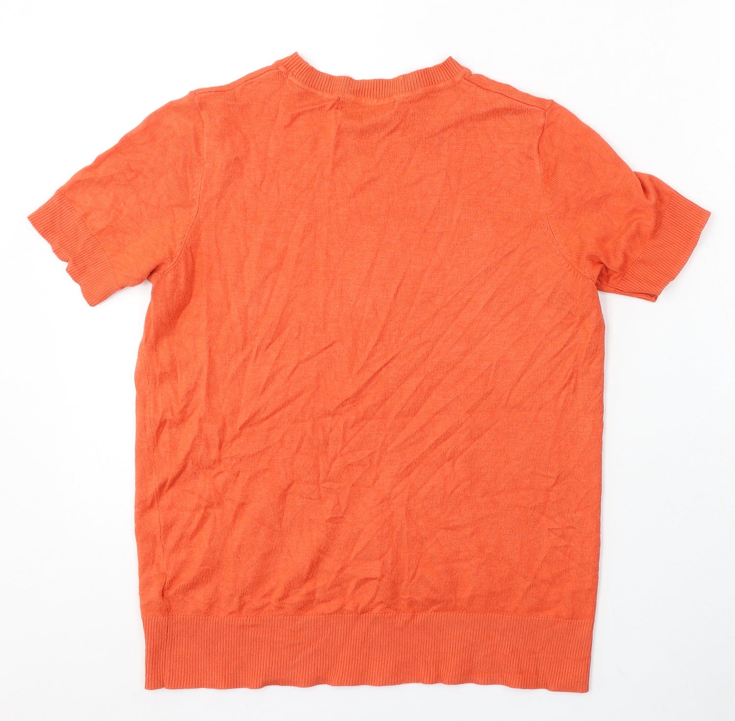 Marks and Spencer Womens Orange Round Neck Viscose Pullover Jumper Size 8