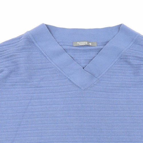 Nutmeg Womens Blue V-Neck Viscose Pullover Jumper Size 18
