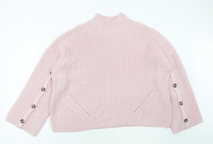 Red Herring Womens Pink High Neck Acrylic Pullover Jumper Size 18