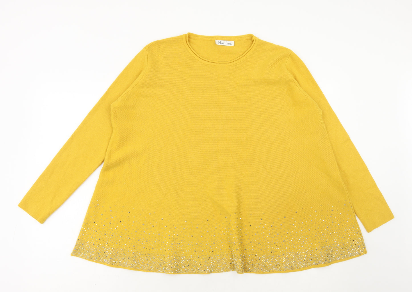 Max Long Womens Yellow Scoop Neck Viscose Pullover Jumper Size XL