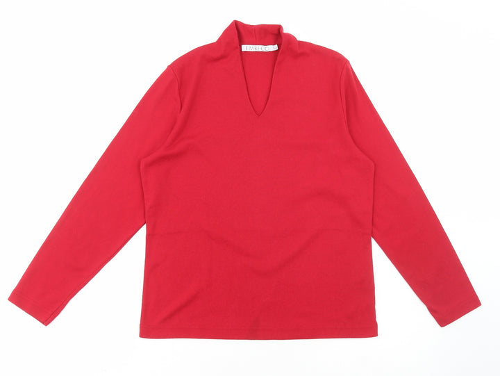 Emreco Womens Red Polyester Basic T-Shirt Size 16 V-Neck