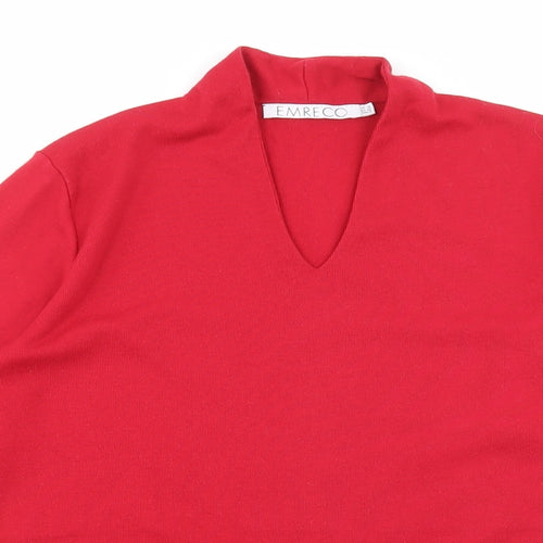 Emreco Womens Red Polyester Basic T-Shirt Size 16 V-Neck