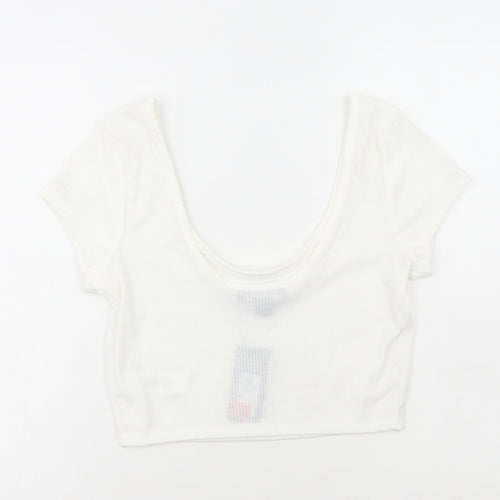 Primark Womens White Polyester Cropped T-Shirt Size S Scoop Neck