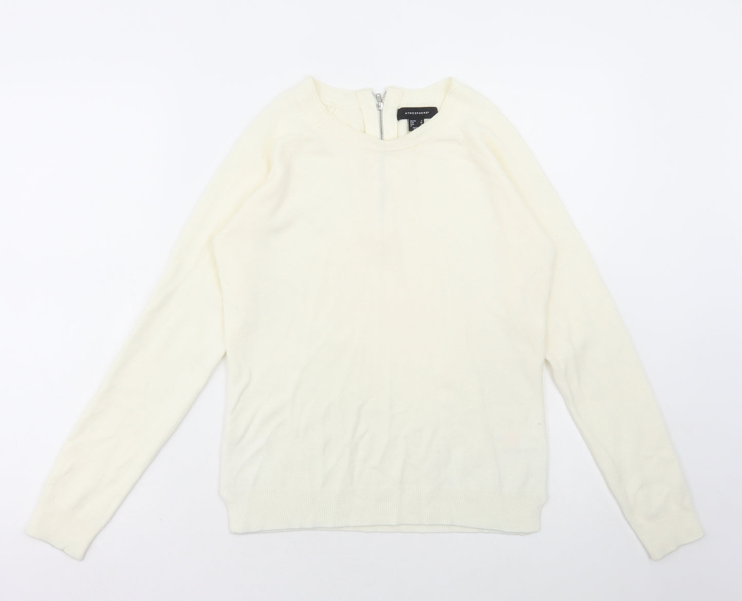 Atmosphere Womens White Round Neck Acrylic Pullover Jumper Size 8