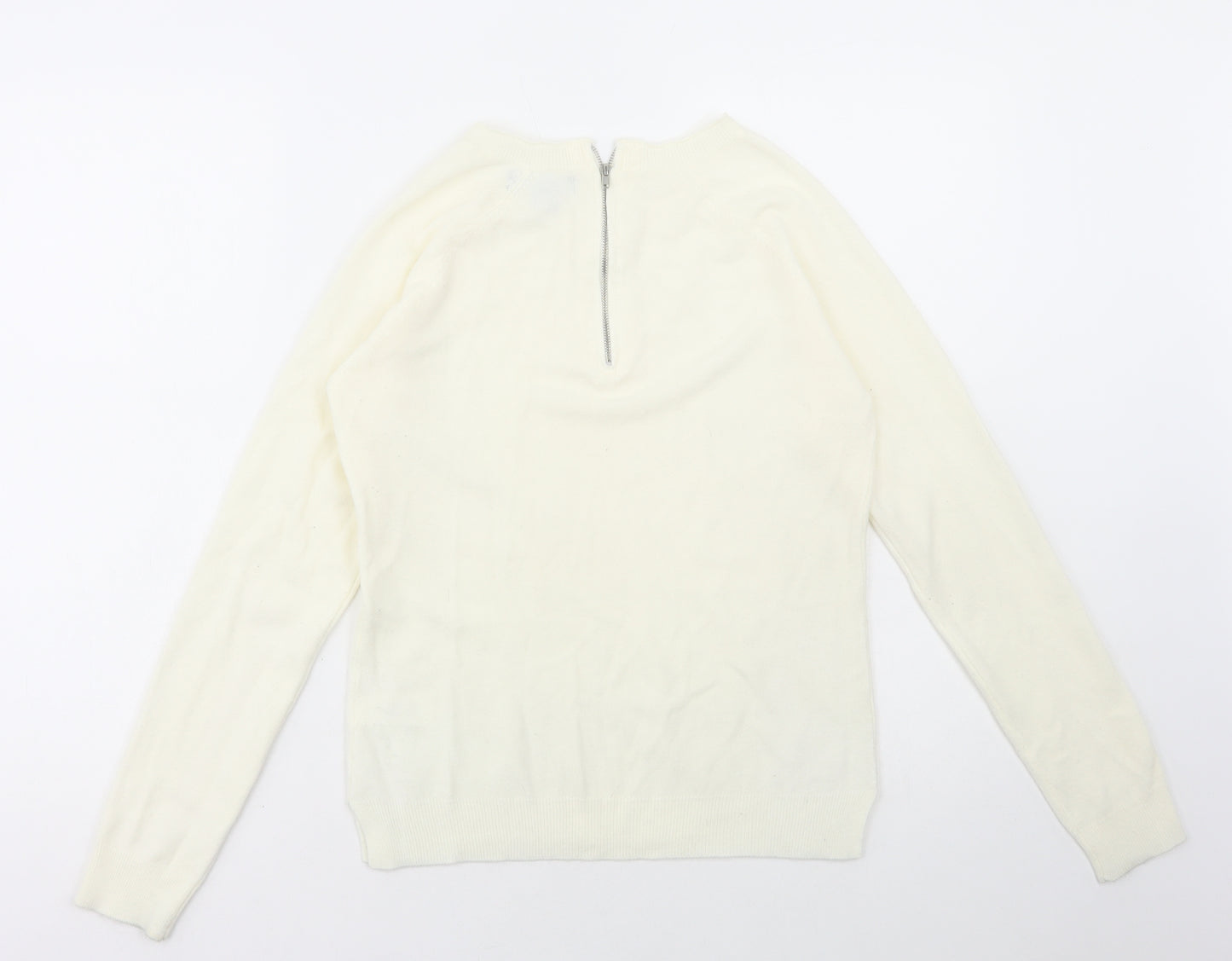 Atmosphere Womens White Round Neck Acrylic Pullover Jumper Size 8