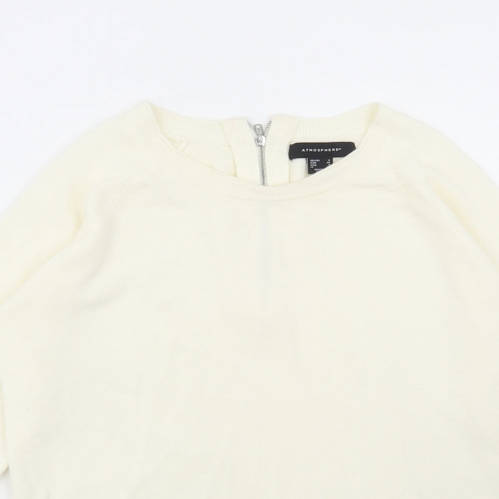 Atmosphere Womens White Round Neck Acrylic Pullover Jumper Size 8