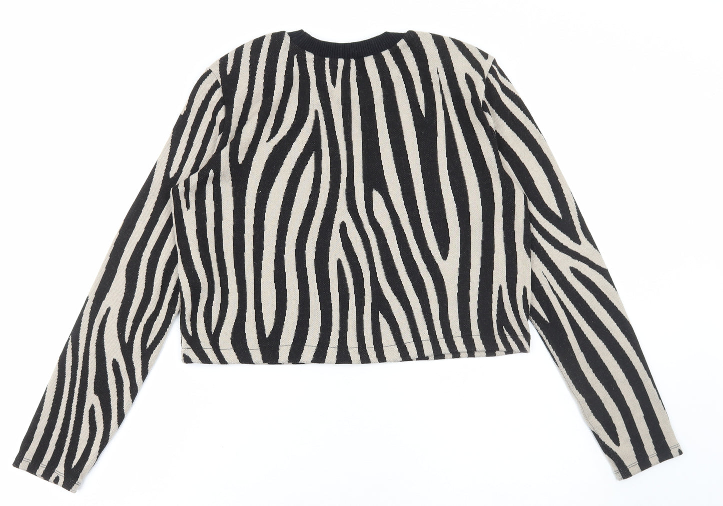 Zara Womens Black Round Neck Animal Print Polyester Pullover Jumper Size L