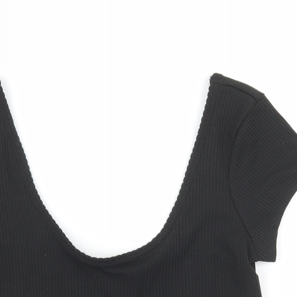 Primark Womens Black Polyester Cropped T-Shirt Size XS Scoop Neck