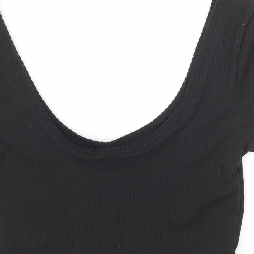 Primark Womens Black Polyester Cropped T-Shirt Size XS Scoop Neck