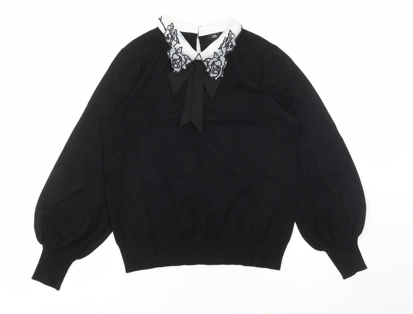 River Island Womens Black Collared Viscose Pullover Jumper Size 12