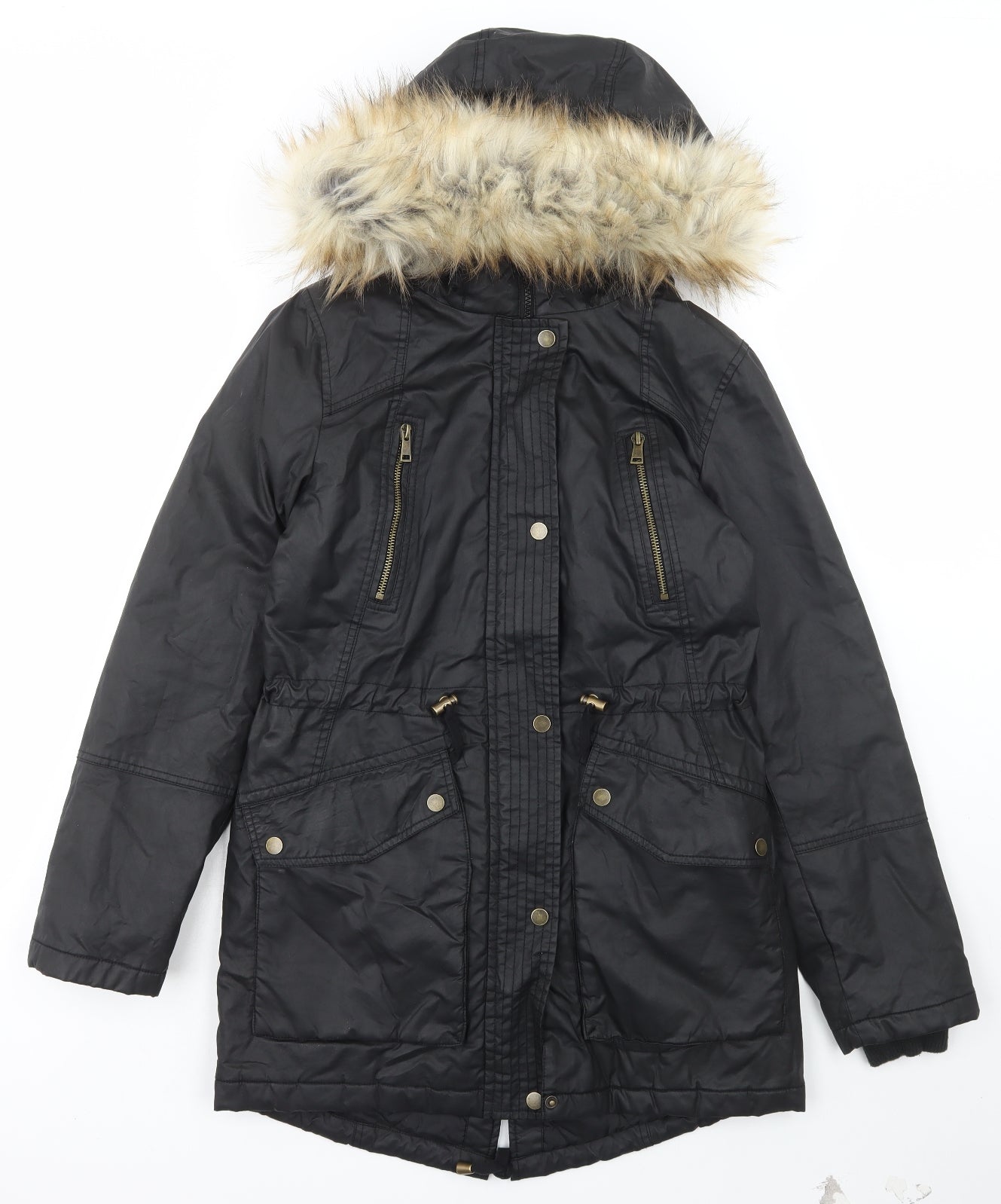 George Womens Black Parka Coat Size XS Zip