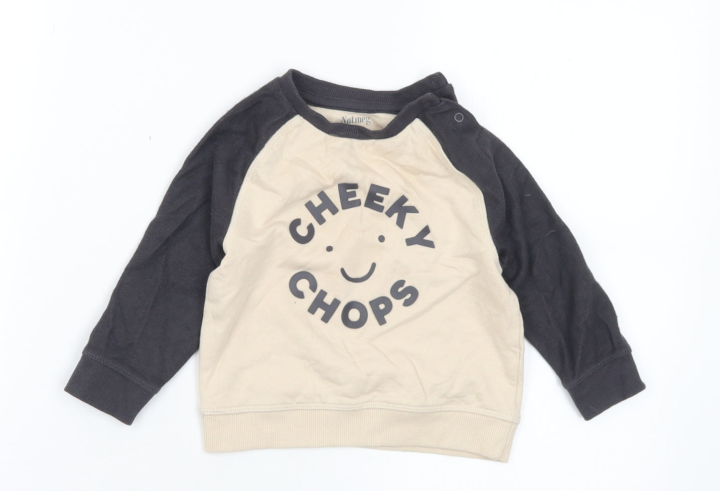Nutmeg Boys Beige Cotton Pullover Jumper Size 12-18 Months - Cheeky