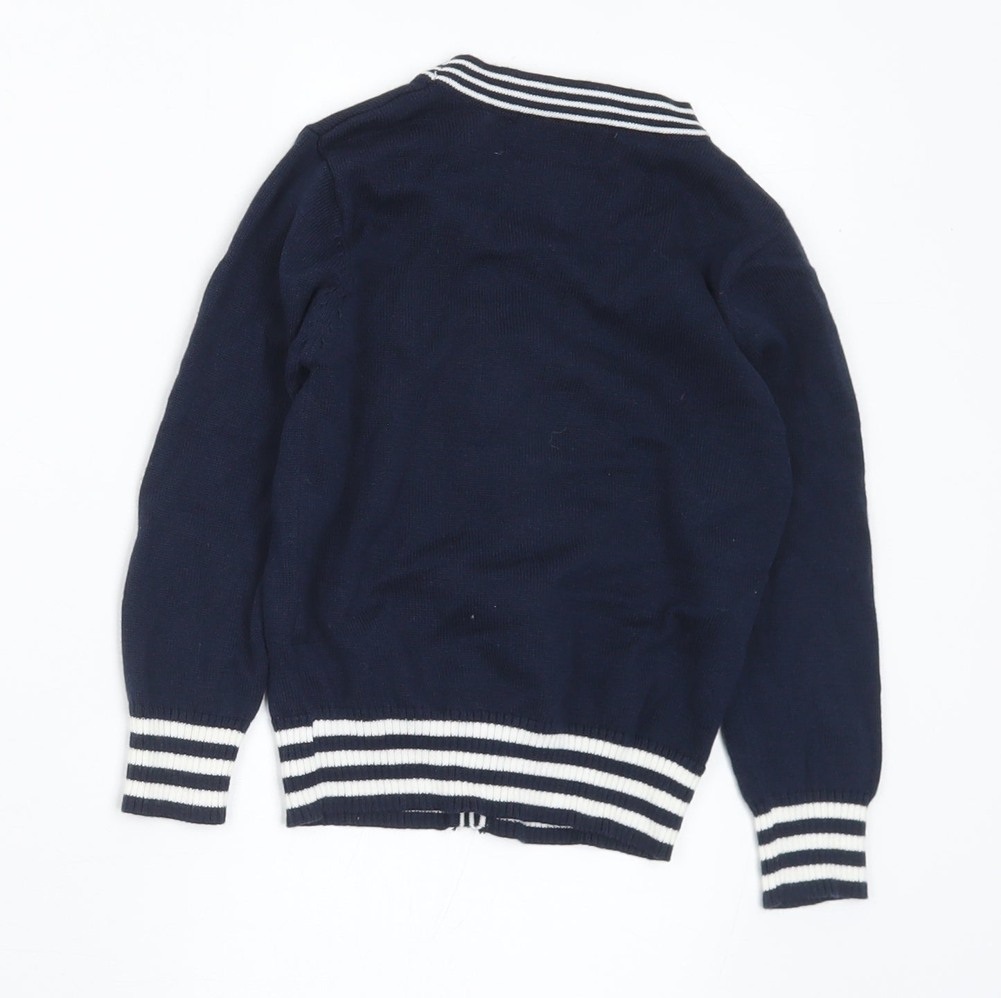 Moncler Girls Blue V-Neck Striped Cotton Cardigan Jumper Size 3-4 Years