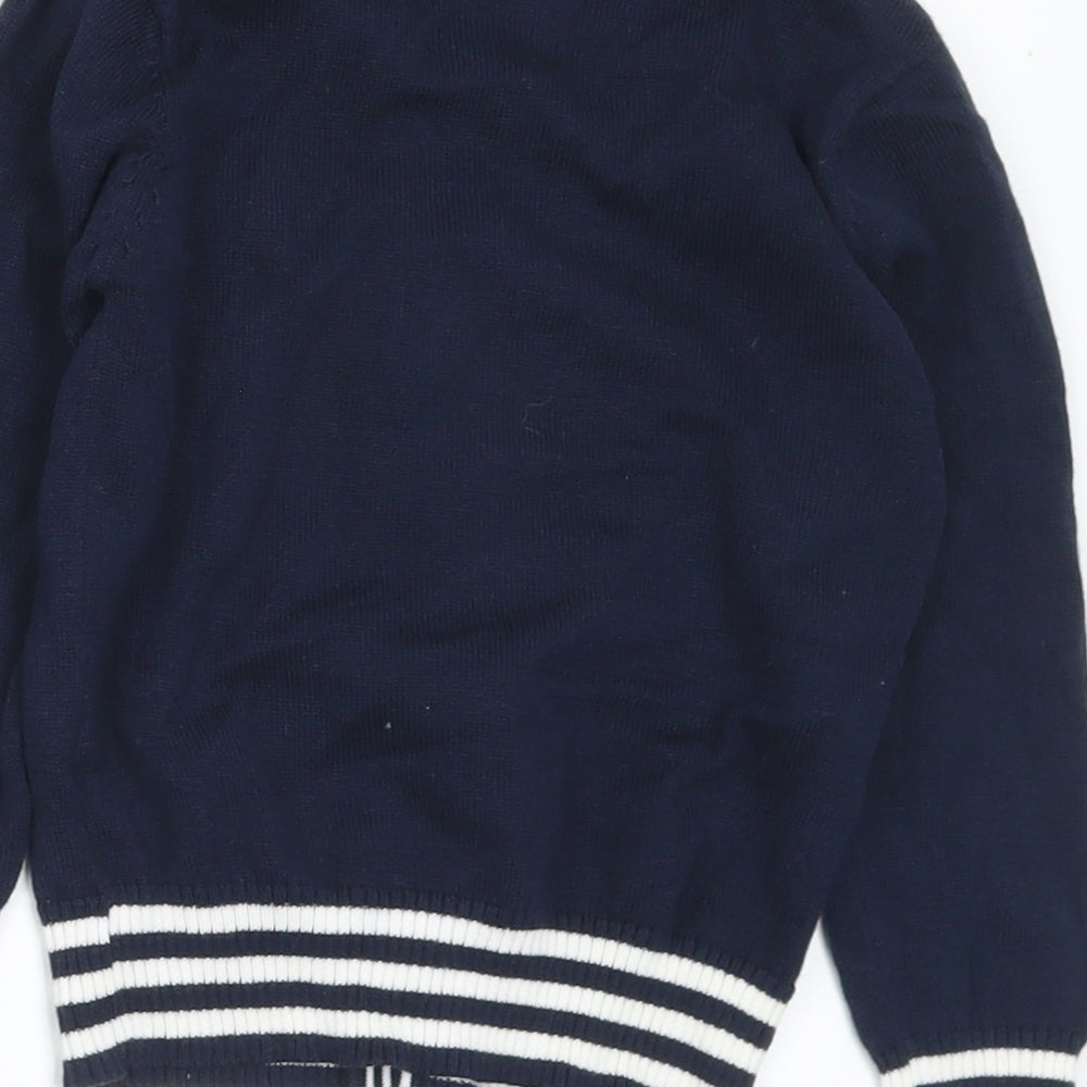 Moncler Girls Blue V-Neck Striped Cotton Cardigan Jumper Size 3-4 Years