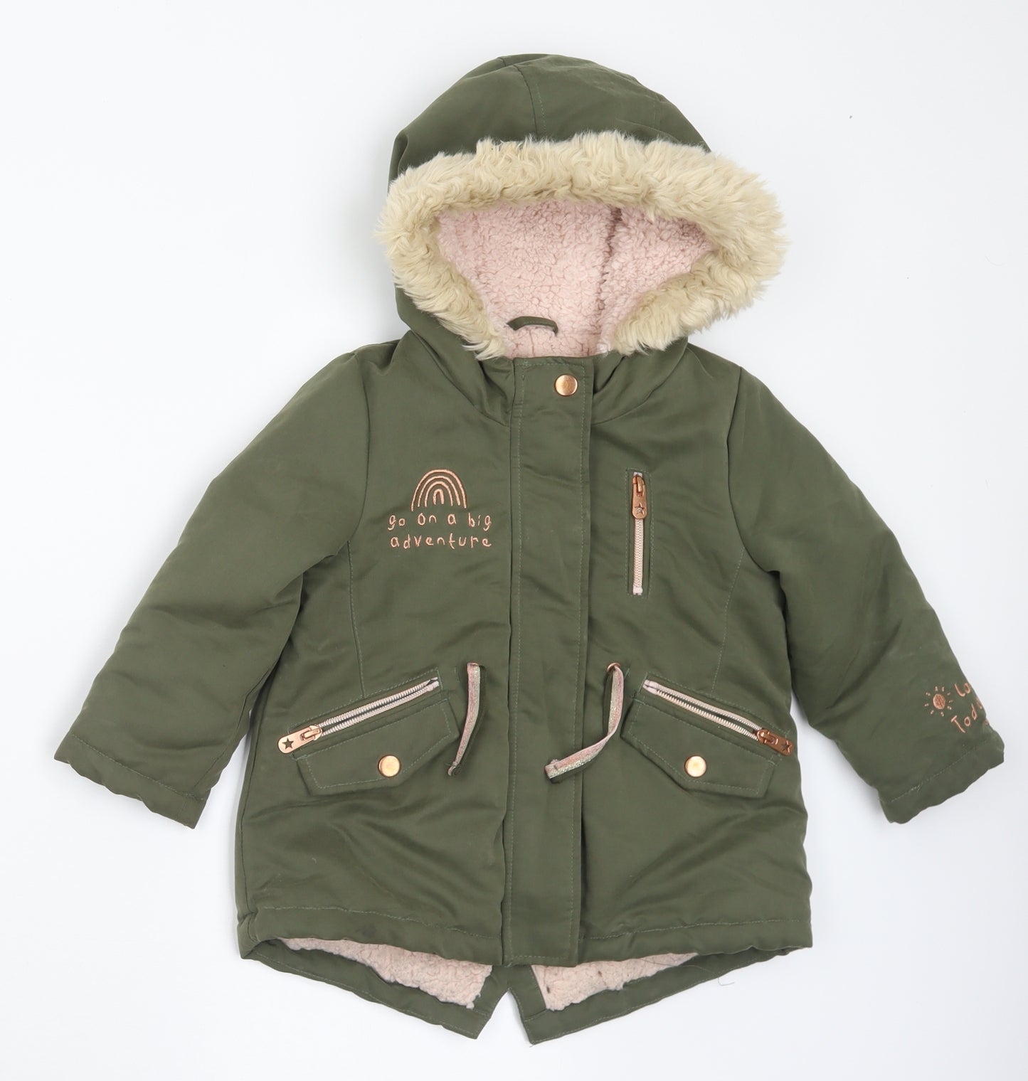 George Girls Green Basic Coat Coat Size 2-3 Years Zip