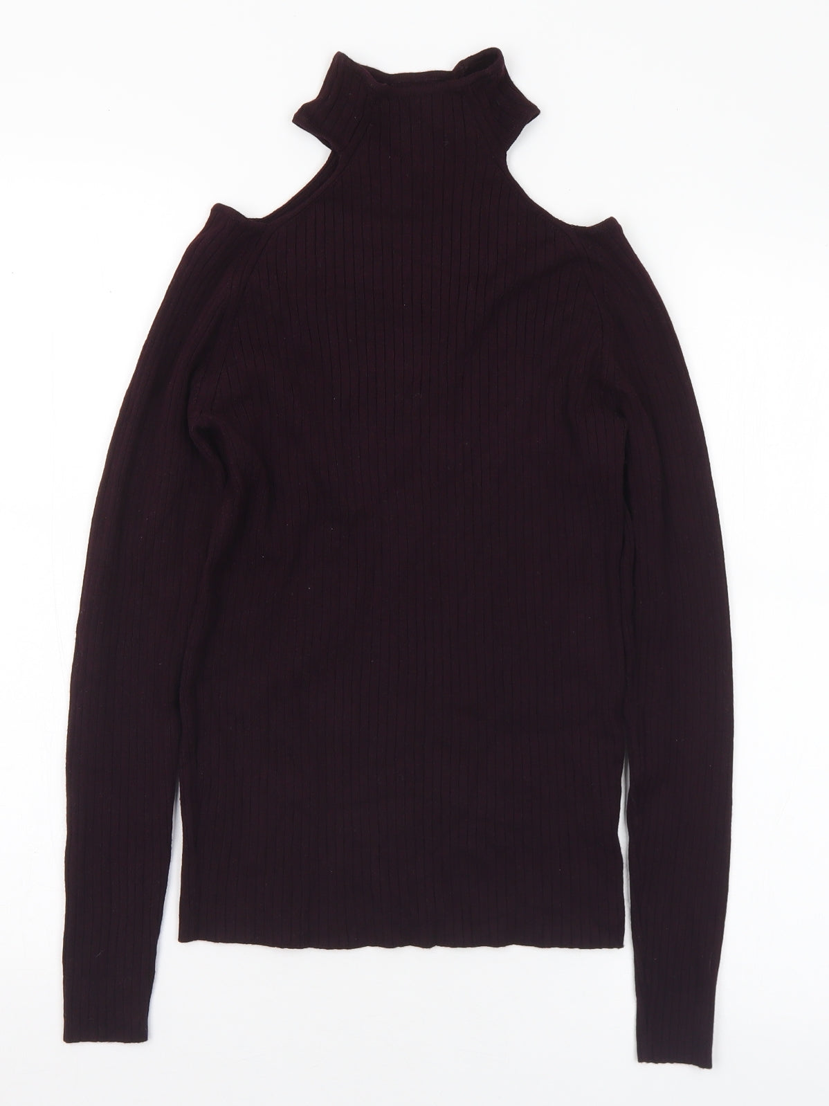 New Look Womens Purple Mock Neck Viscose Pullover Jumper Size 12 - Cold Shoulder