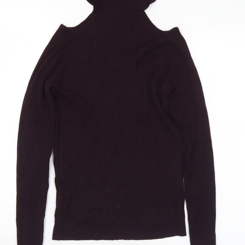 New Look Womens Purple Mock Neck Viscose Pullover Jumper Size 12 - Cold Shoulder