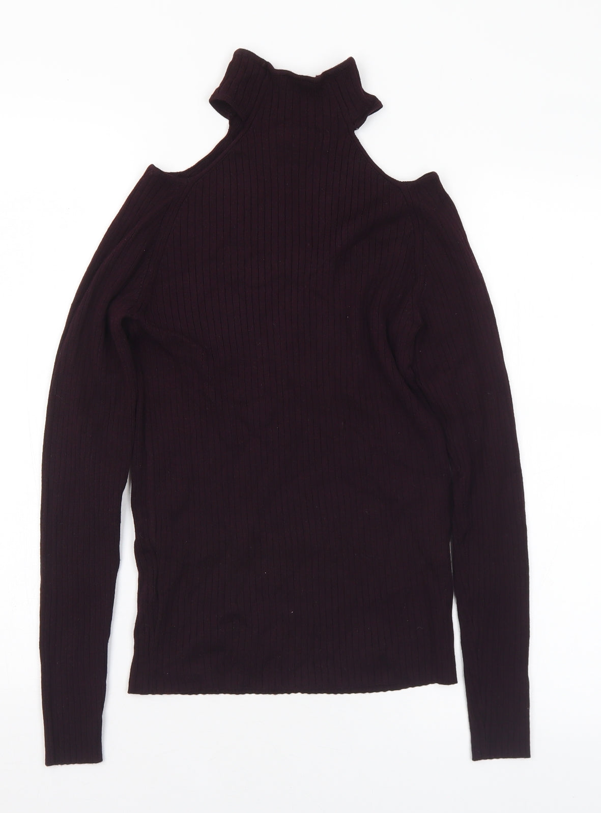 New Look Womens Purple Mock Neck Viscose Pullover Jumper Size 12 - Cold Shoulder