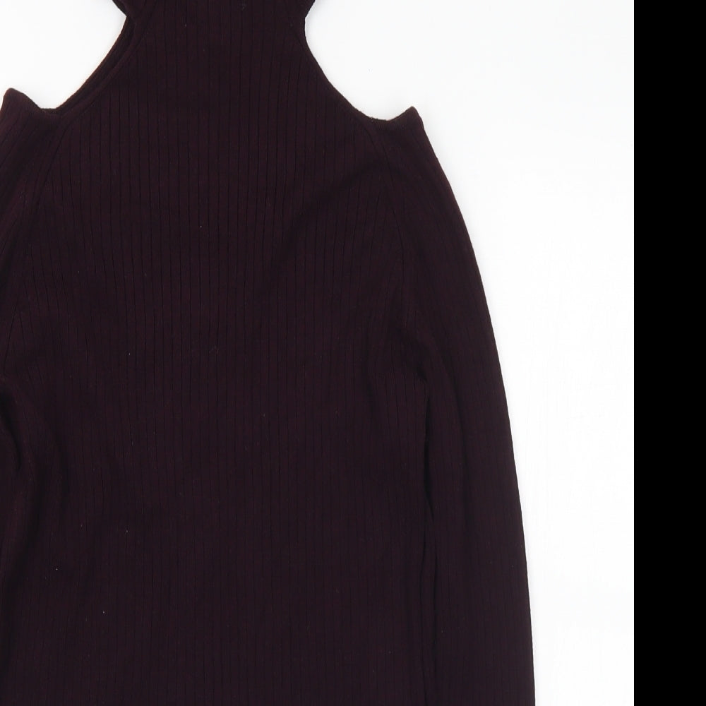 New Look Womens Purple Mock Neck Viscose Pullover Jumper Size 12 - Cold Shoulder