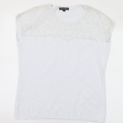 Al Paradise Womens White Round Neck Viscose Pullover Jumper Size M